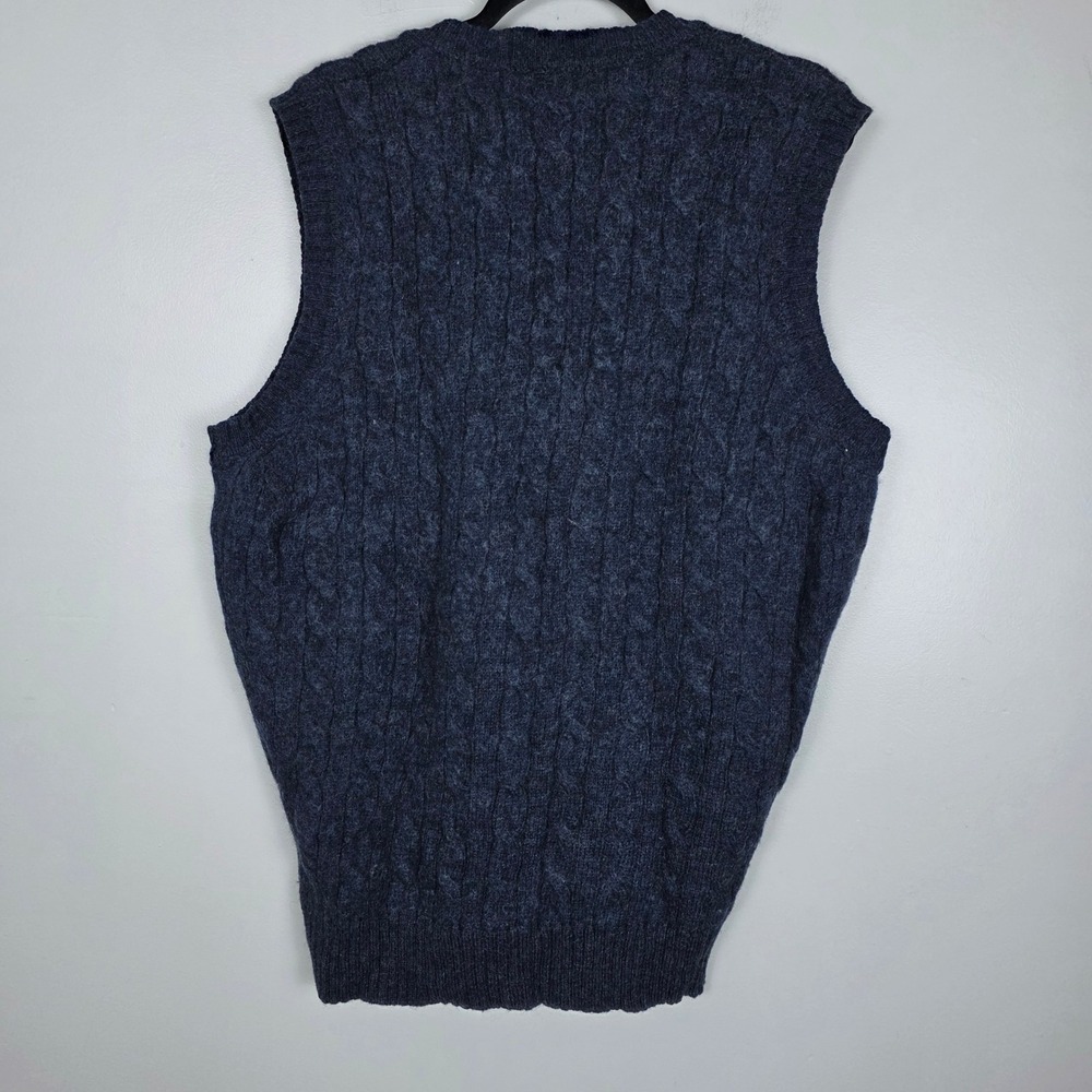 LLBean Mens Cable Knit Wool V Neck Sweater Vest Navy Blue XL Tall - Picture 2 of 6